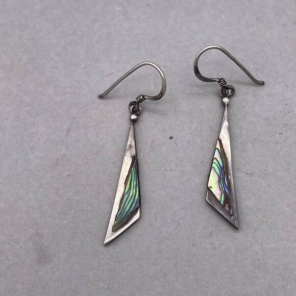 925 Sterling Silver Abalone Dangle Drop Hook Earrings - Picture 3 of 5